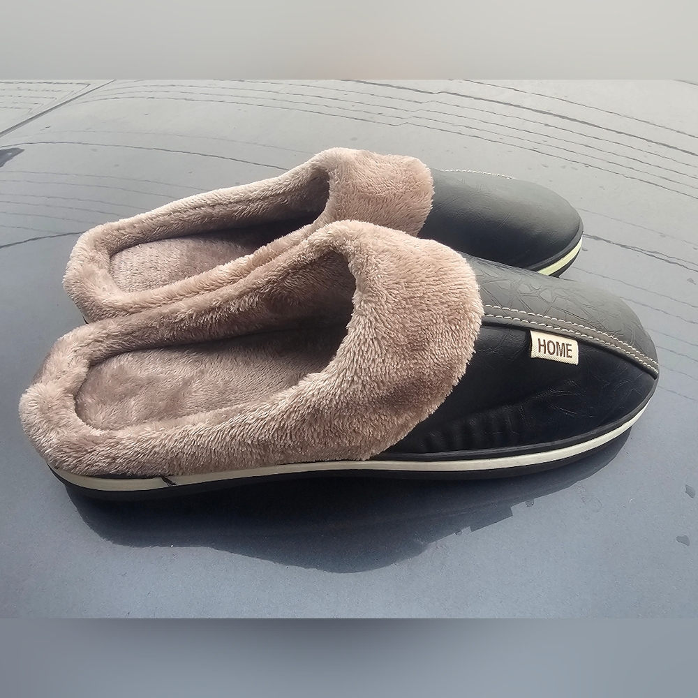 Mens Slippers Winter Non Slip Indoor Shoes For Men Leather House Shoe Waterproof